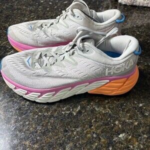HOKA Gaviota 4 Women's Stability Running Shoes Gray Pink Orange Blue 11